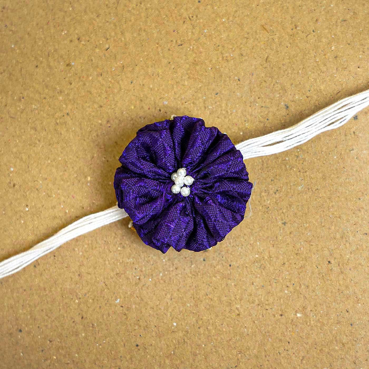 Handmade Purple Floral Fabric Rakhi With Roli Chawal