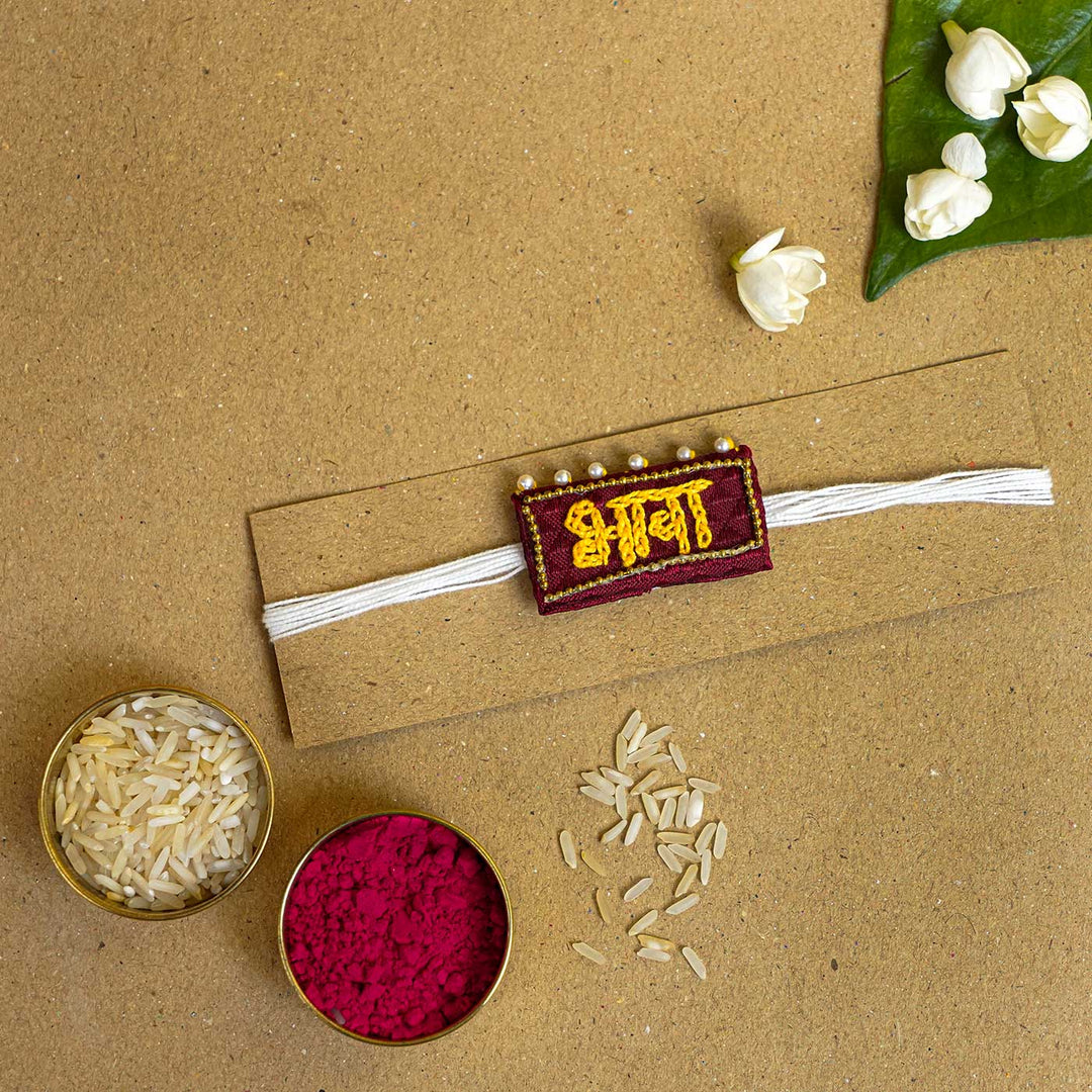 Handmade Bhava Fabric & MDF Rakhi With Roli Chawal