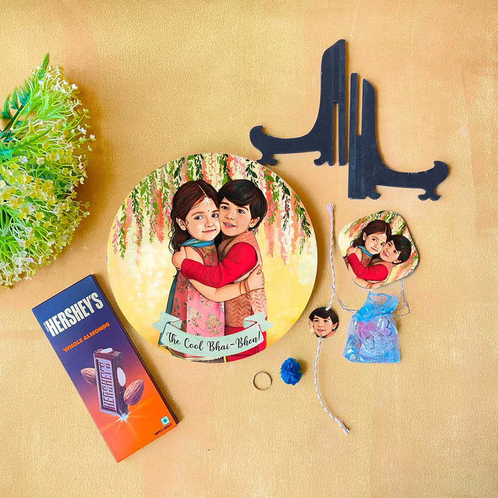 Photo Customized Rakhi Hamper With Caricature Nameplate