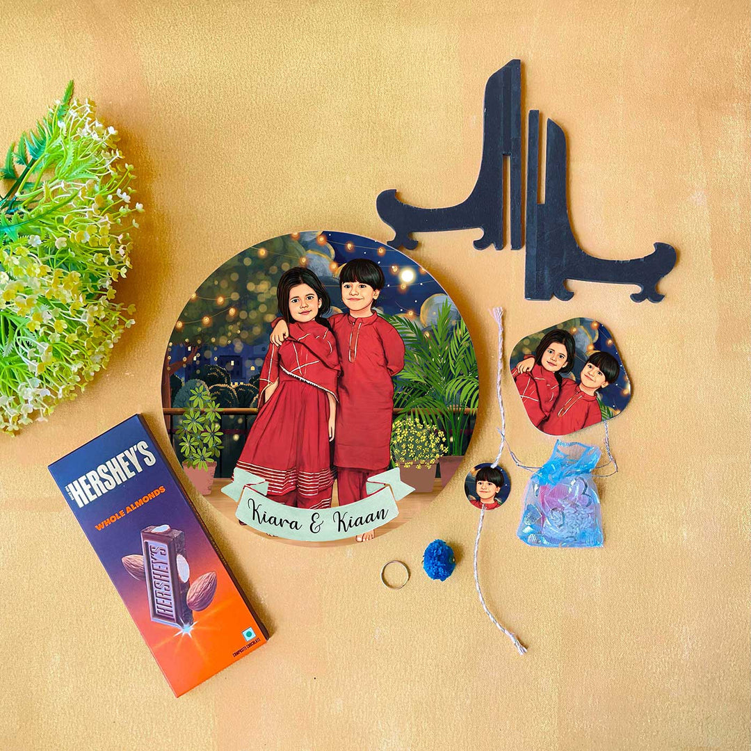 Photo Customized Rakhi Hamper With Caricature Nameplate