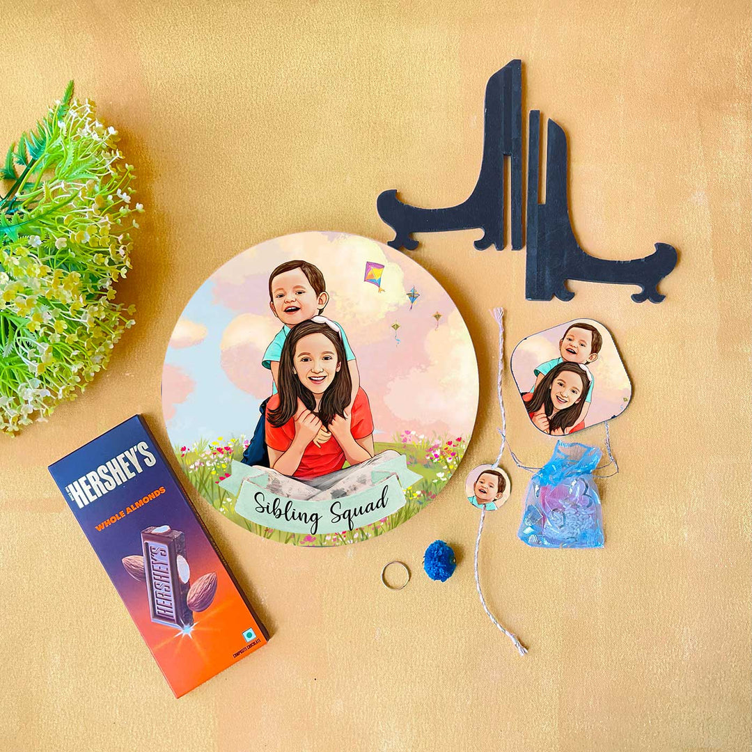 Photo Customized Rakhi Hamper With Caricature Nameplate