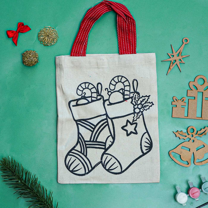 Ready-To-Paint DIY Kit With 5 MDF Ornaments & Canvas Goodies Bag | Xmas Gifting Ideas | Set Of 8