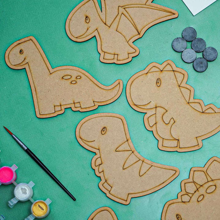 Handmade Dino Theme DIY Fridge Magnets Color Art Kit | Set of 8