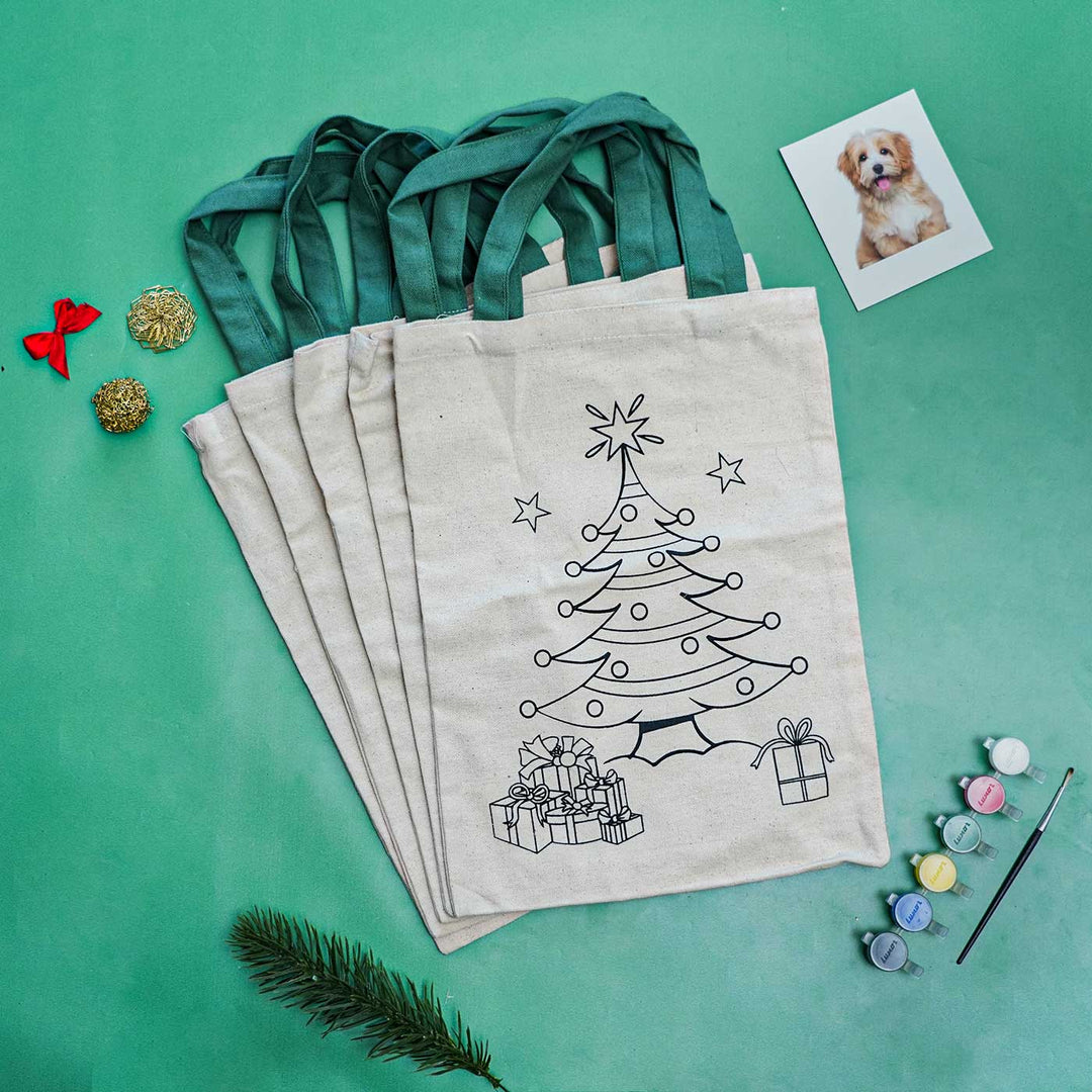 Ready-To-Paint Tree Print Medium Sized Canvas Goodies Bag | Secret Santa Gift Ideas | Set Of 10