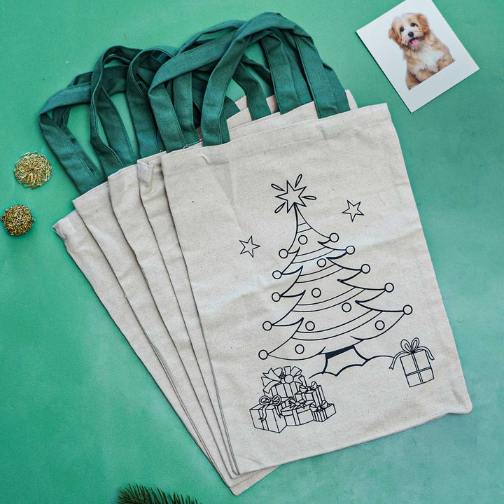 Ready-To-Paint Tree Print Medium Sized Canvas Goodies Bag | Secret Santa Gift Ideas | Set Of 10