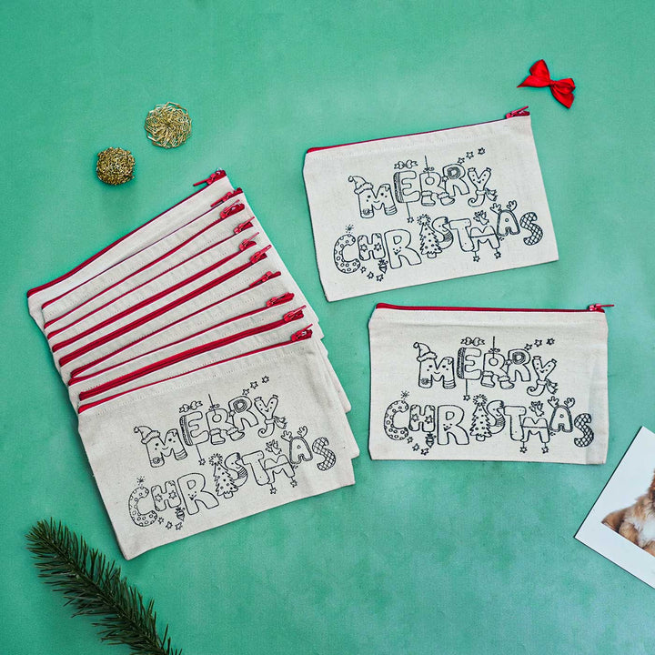 Ready-To-Paint Premarked Christmas Canvas Pouches | Xmas Gifting Ideas | Set Of 12