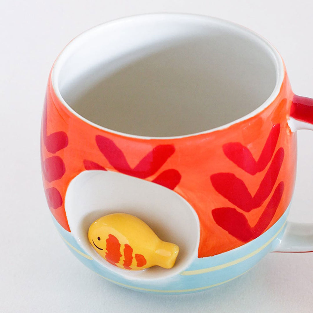 Hand-Painted Red Coral Ceramic Mug