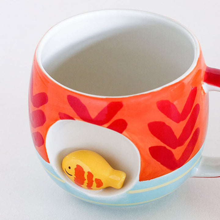 Hand-Painted Red Coral Ceramic Mug