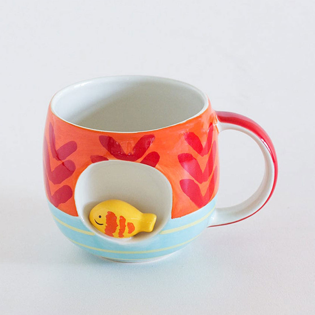 Hand-Painted Red Coral Ceramic Mug