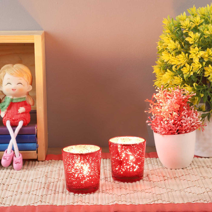 Handmade Red Votive Glass Tealight Holder | Set of 4