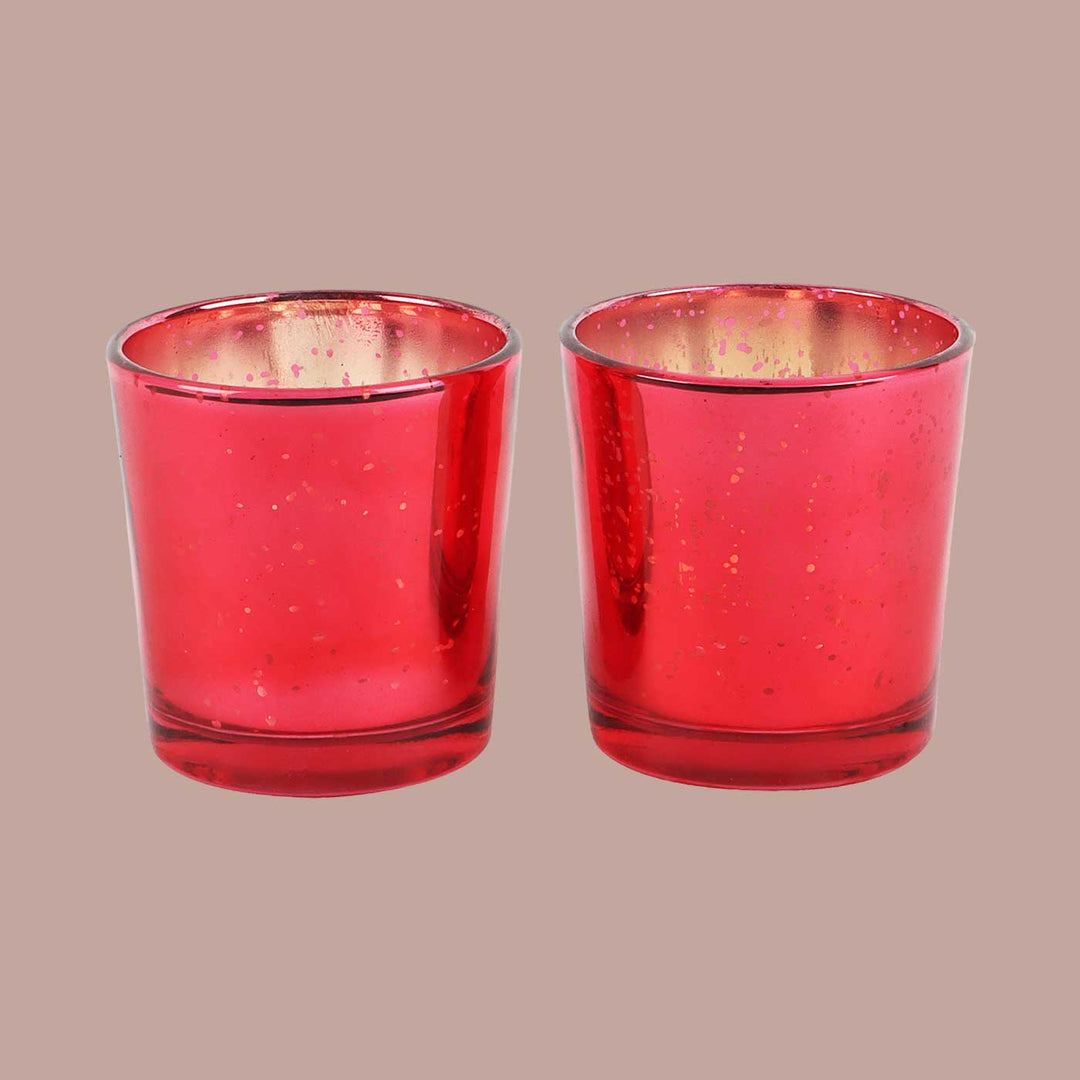 Handmade Red Votive Glass Tealight Holder | Set of 4