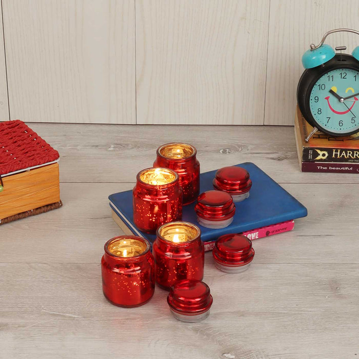 Handmade Red Glass Tealight Holder | Set of 4