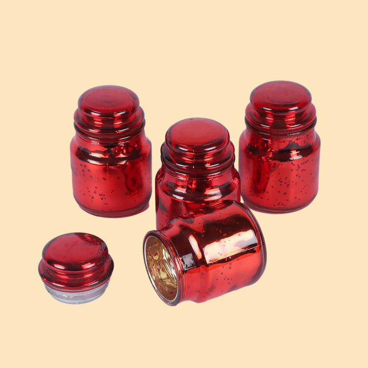 Handmade Red Glass Tealight Holder | Set of 4