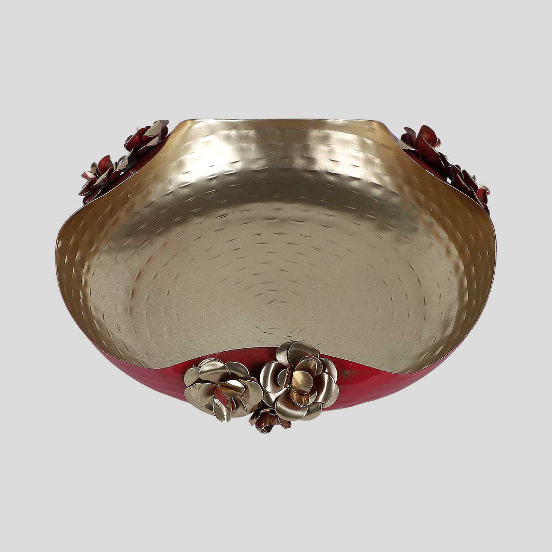 Handmade Hammered Red & Gold Rose Urli | Set of 2