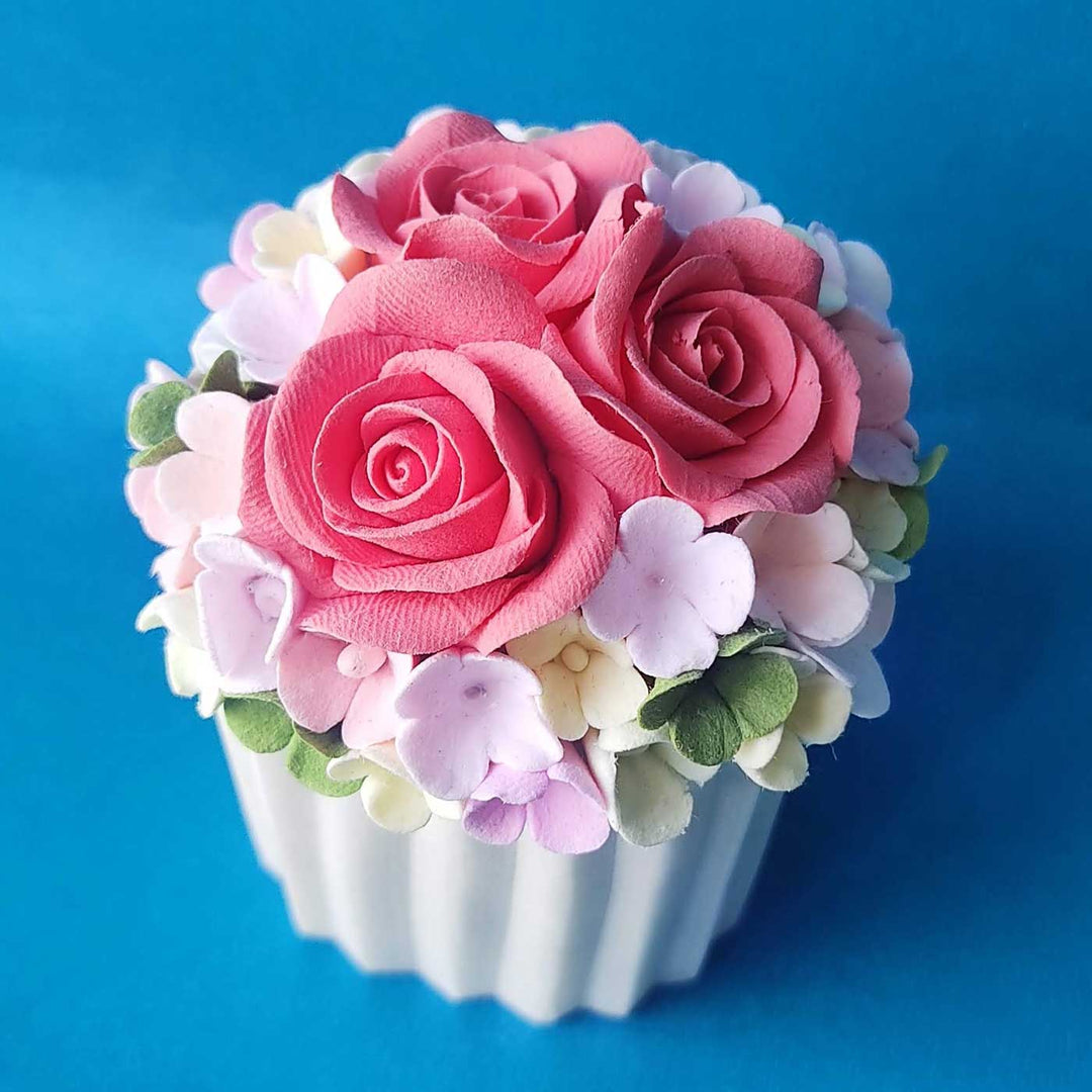 Handmade Pink Rose Miniature Deco Clay & Marble Centerpiece