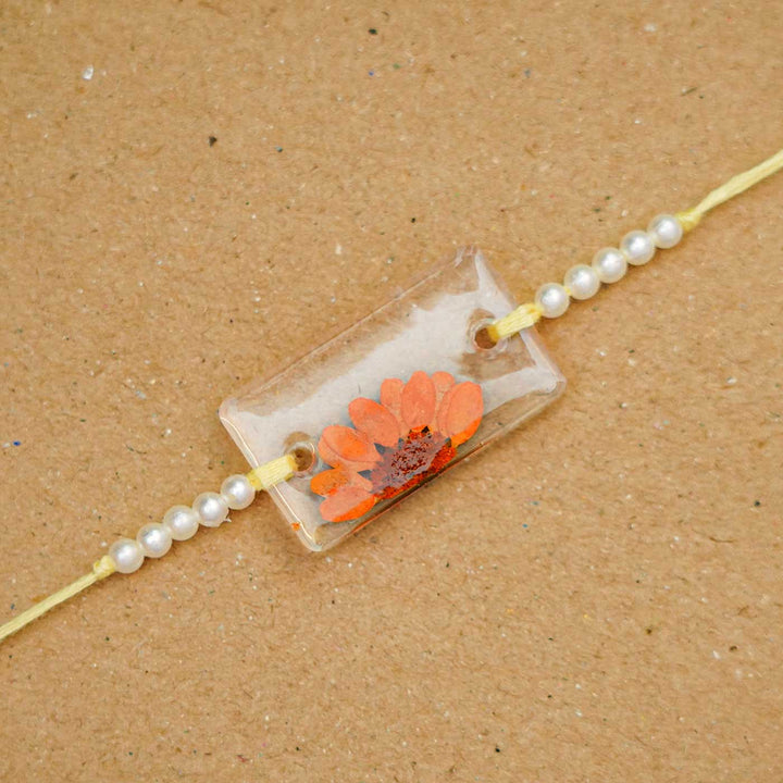 Reusable Resin Dry flower Rakhi With Roli Chawal For Brother