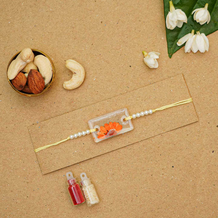 Reusable Resin Dry flower Rakhi With Roli Chawal For Brother