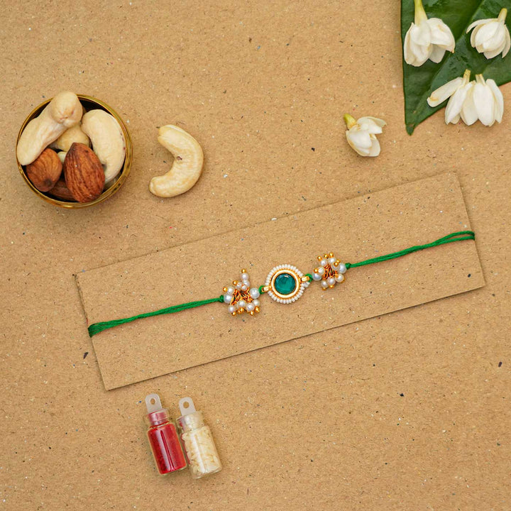 Reusable Resin Kundan Rakhi With Roli Chawal For Brother