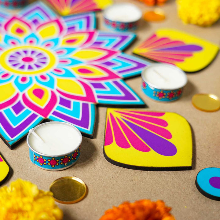 Reusable 13 Piece Mini Sitara MDF Wood Rangoli