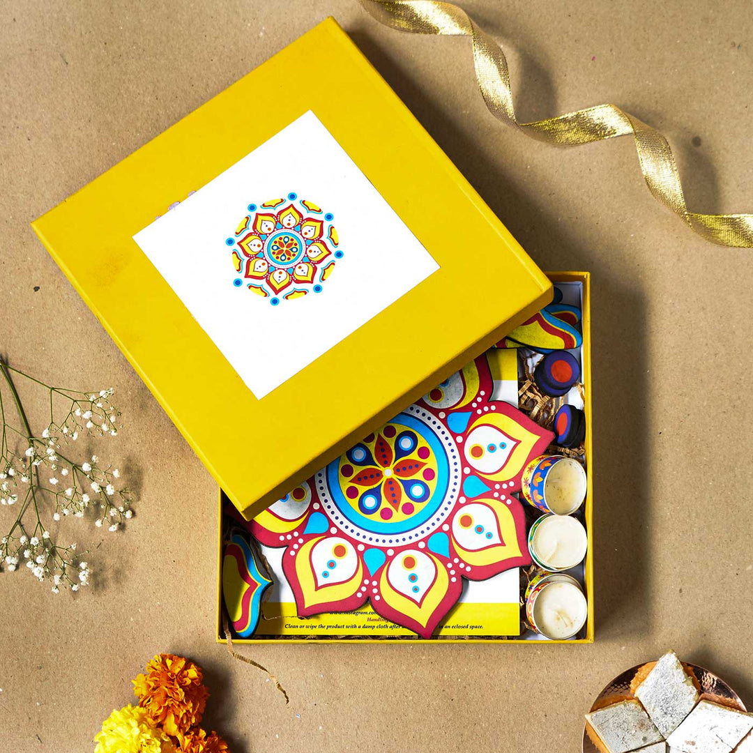 Reusable 17 Piece Mini Mandala MDF Wood Rangoli