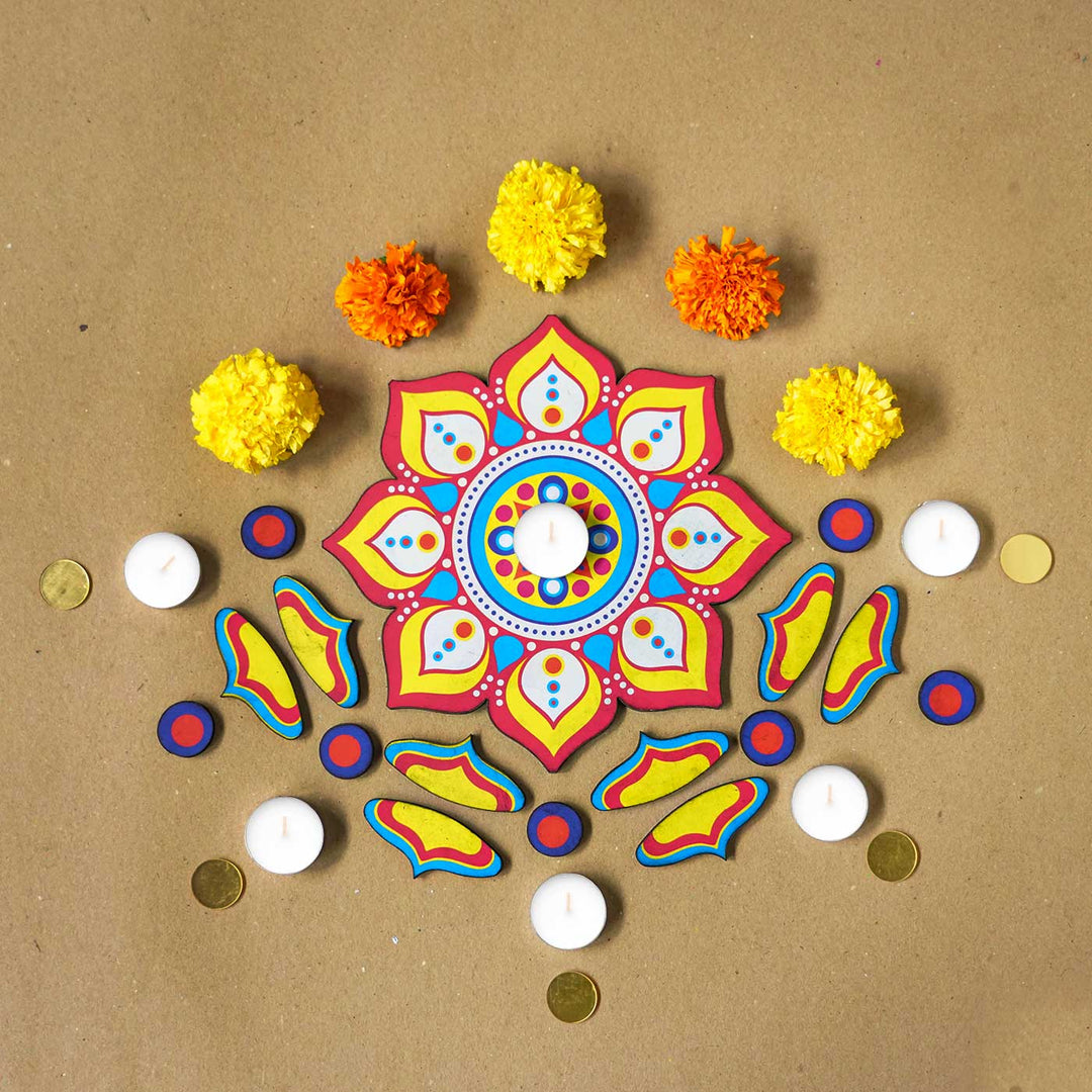 Reusable 17 Piece Mini Mandala MDF Wood Rangoli