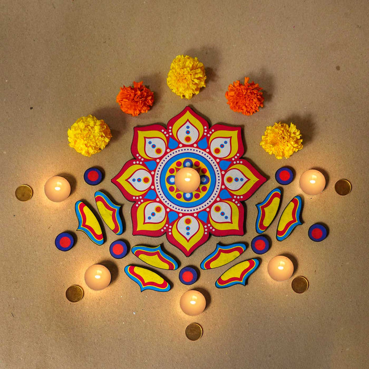 Reusable 17 Piece Mini Mandala MDF Wood Rangoli