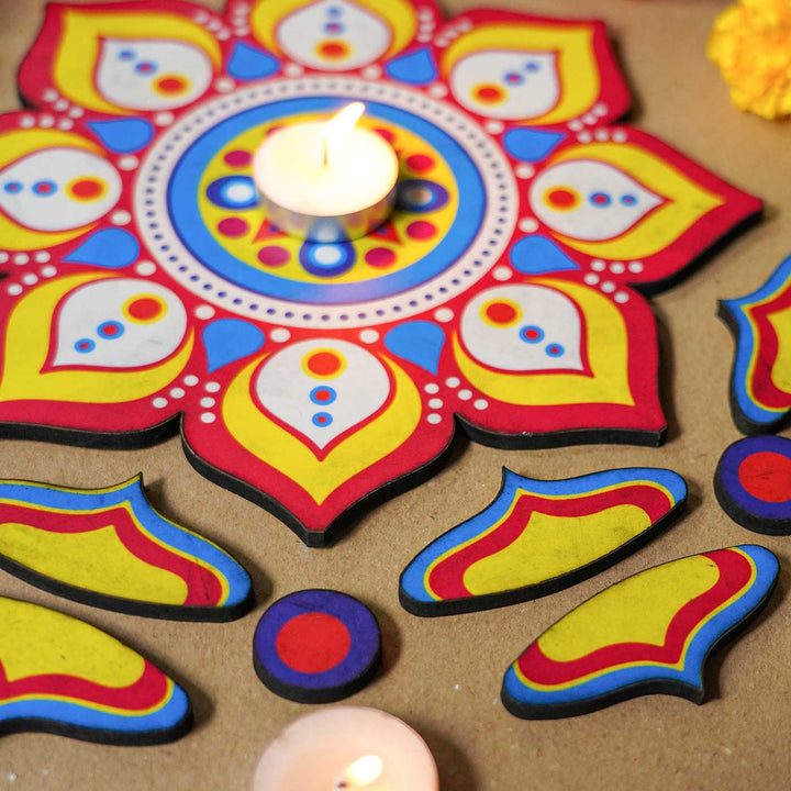 Reusable 17 Piece Mini Mandala MDF Wood Rangoli