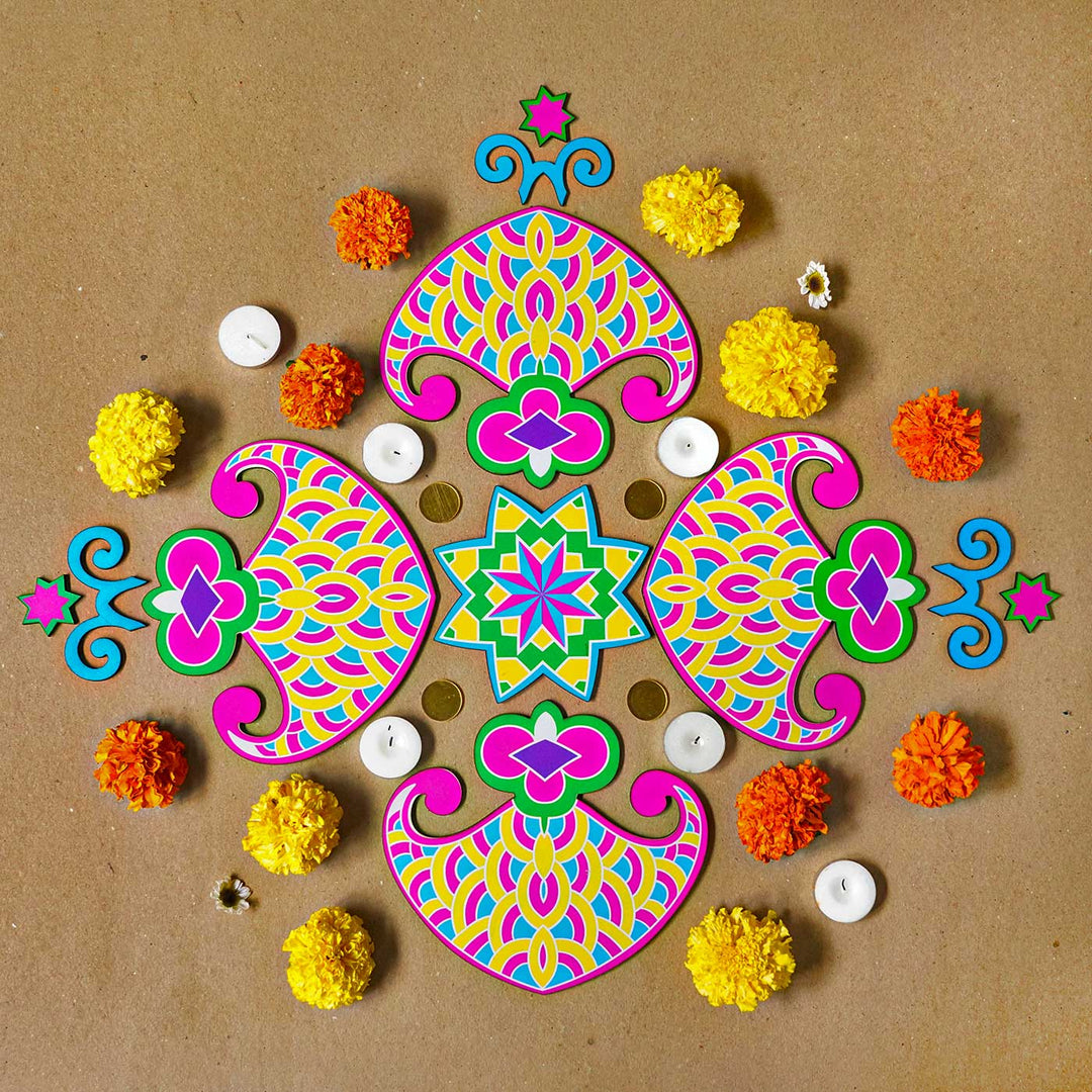 Reusable 7 Piece Deepam MDF Wood Rangoli