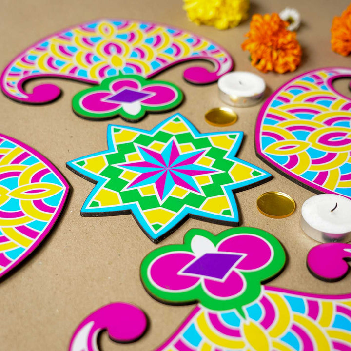 Reusable 7 Piece Deepam MDF Wood Rangoli