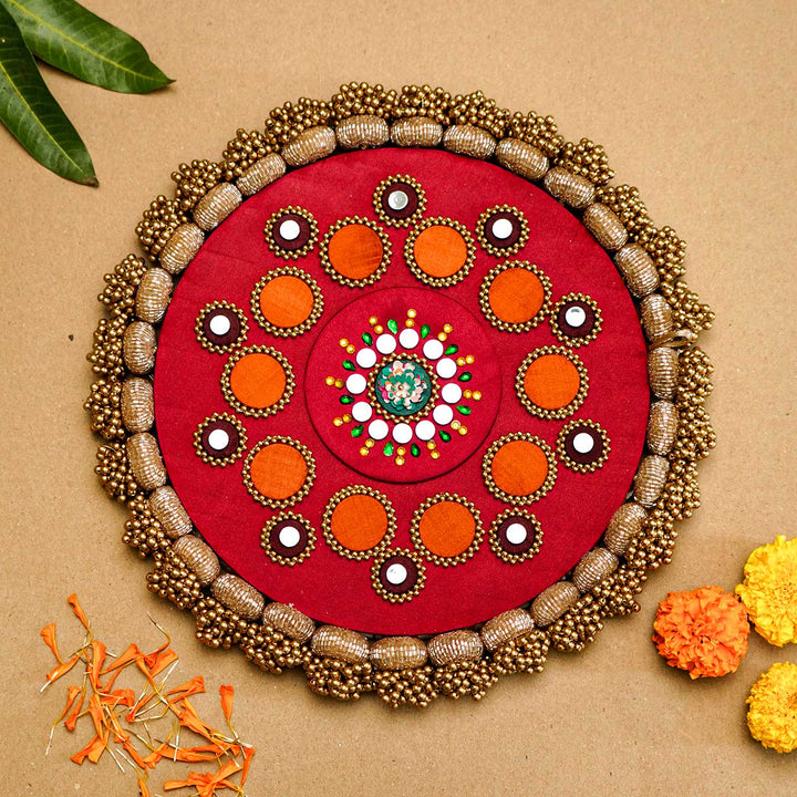 Reversible Handmade Mandala Maroon Parsi Gara Glass Beaded Rangoli