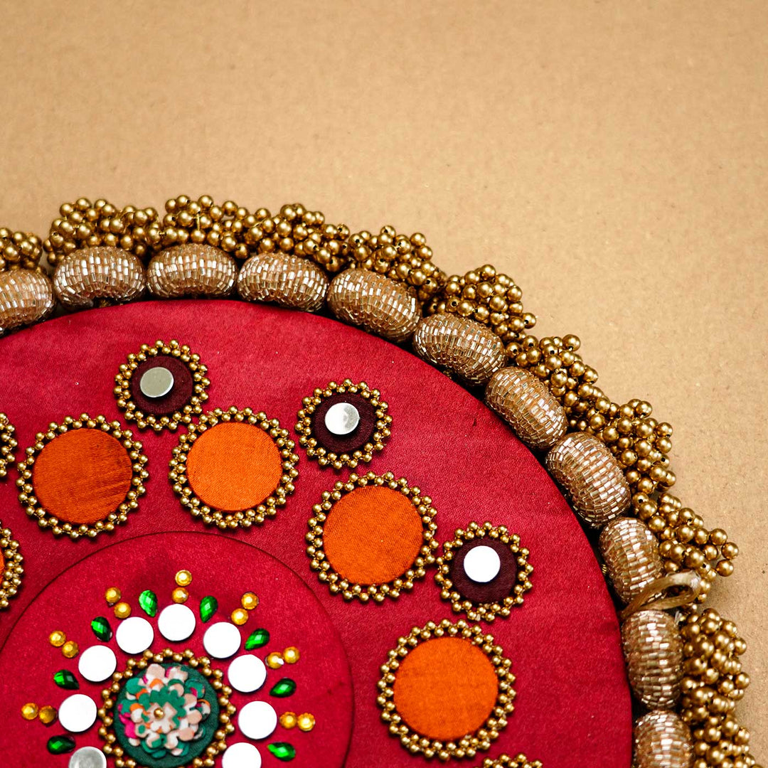 Reversible Handmade Mandala Maroon Parsi Gara Glass Beaded Rangoli