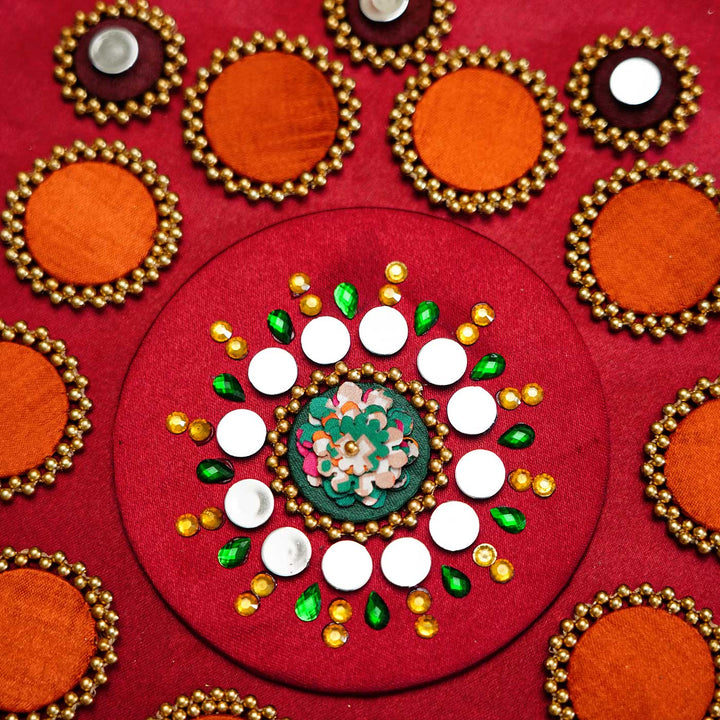 Reversible Handmade Mandala Maroon Parsi Gara Glass Beaded Rangoli