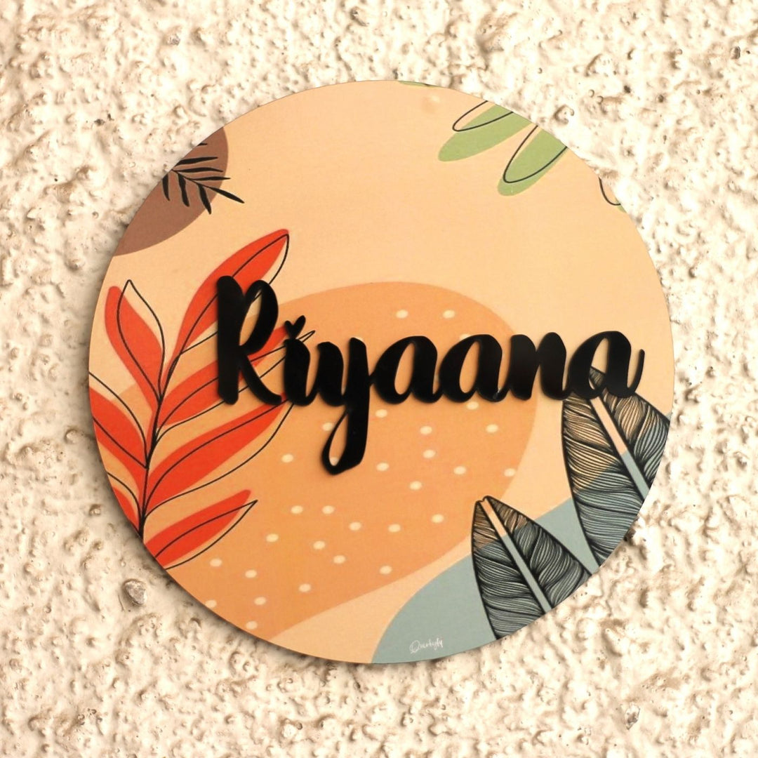 Personalized Printed Floral MDF Wood Kids Name Plate With 3D Letters