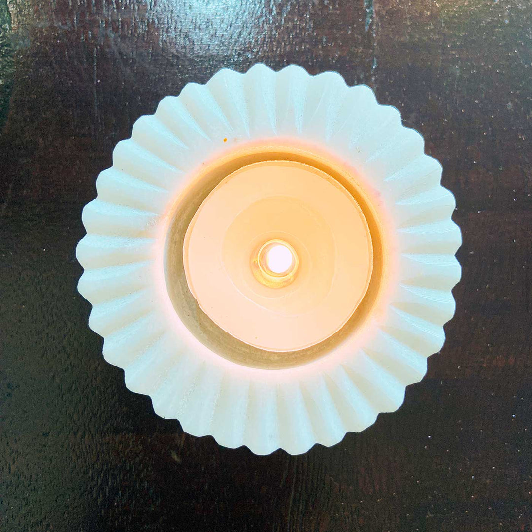 Handmade White Ribbed Marble Tealight Holder