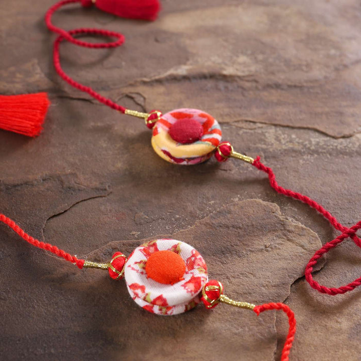 Handmade Ring Cotton Rakhi With Roli Chawal | Set of 2