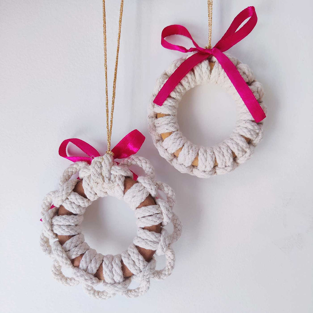 Handmade Wreath Macrame Cotton Ornament For Christmas Tree Decoration