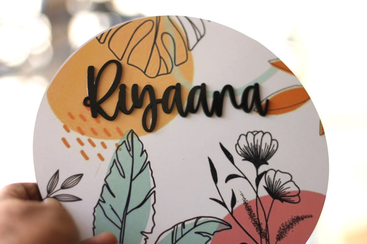 Personalized Printed Leaf MDF Wood Kids Name Plate With 3D Letters