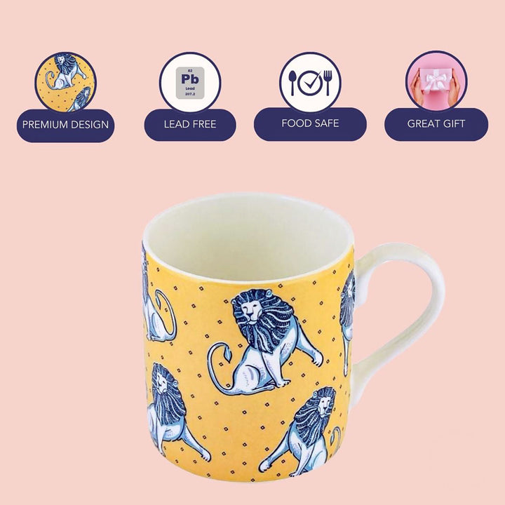 Handmade Yellow & Blue Lion Roar Mug