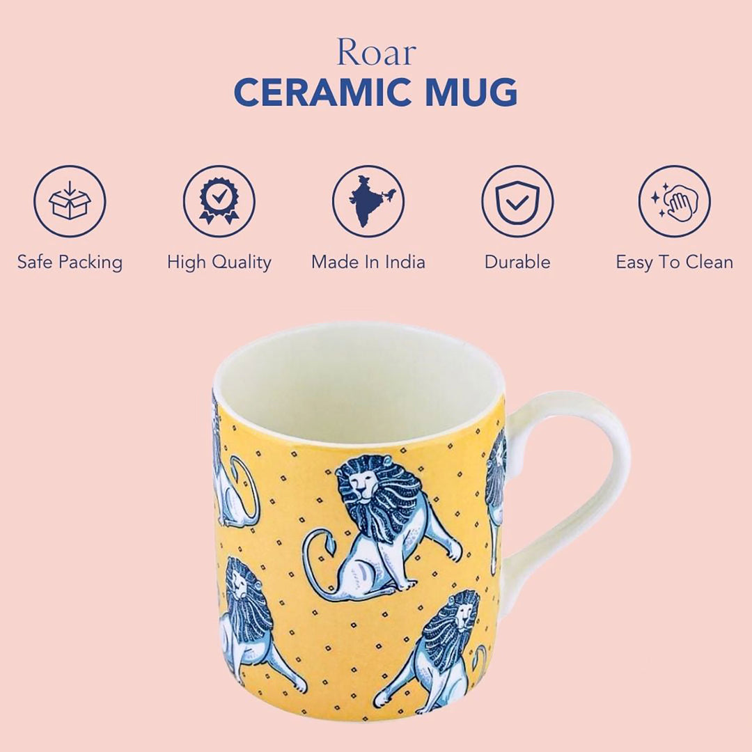 Handmade Yellow & Blue Lion Roar Mug