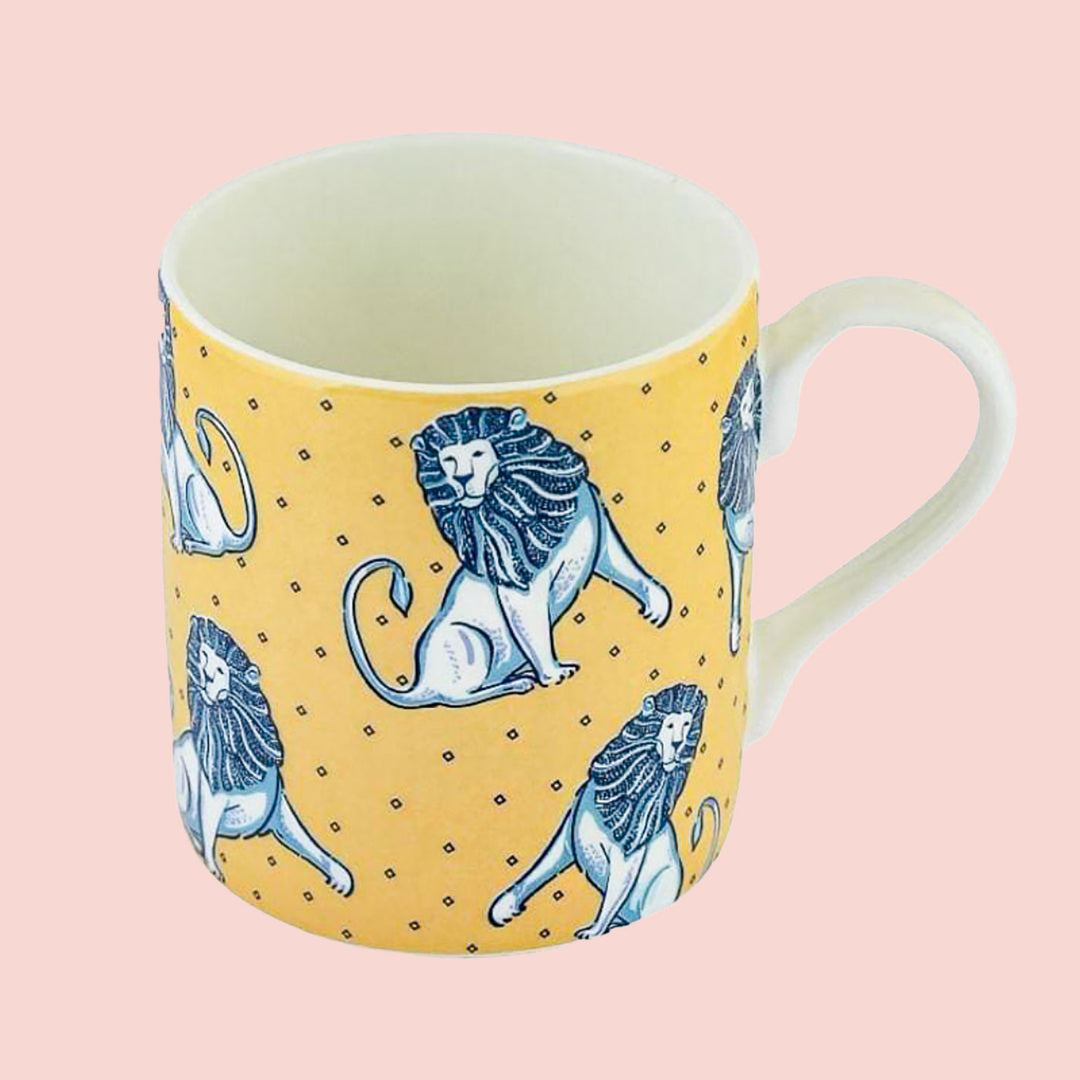 Handmade Yellow & Blue Lion Roar Mug