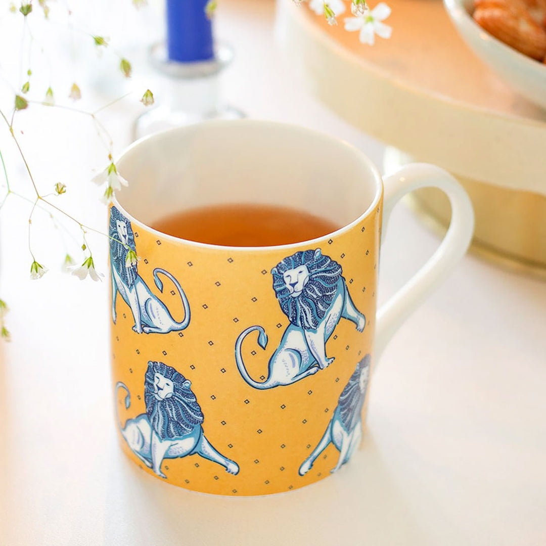 Handmade Yellow & Blue Lion Roar Mug