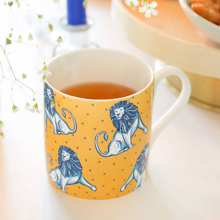 Handmade Yellow & Blue Lion Roar Mug