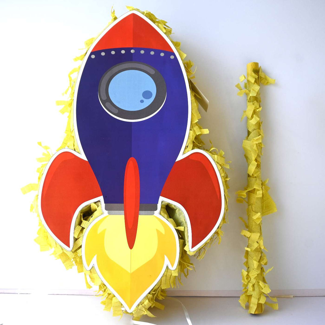 Handmade Rocket Theme Pull String Pinata With Stick For Birthday Party Decoration