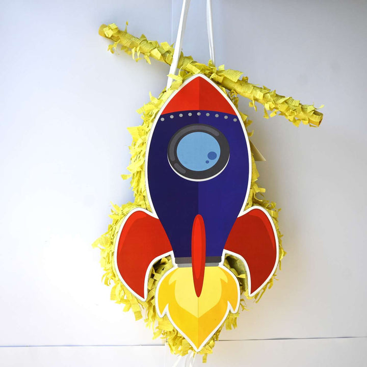 Handmade Rocket Theme Pull String Pinata With Stick For Birthday Party Decoration