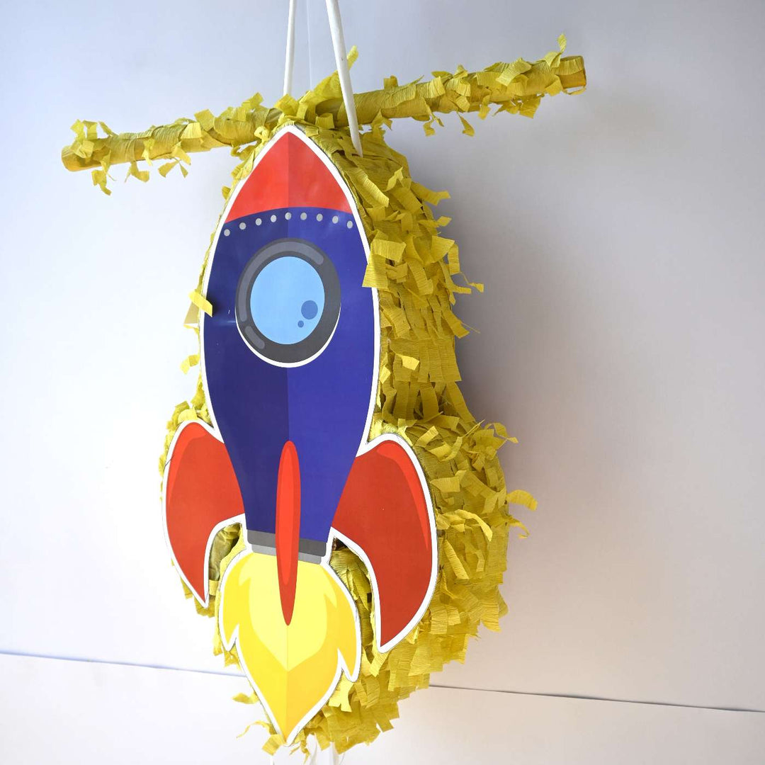 Handmade Rocket Theme Pull String Pinata With Stick For Birthday Party Decoration