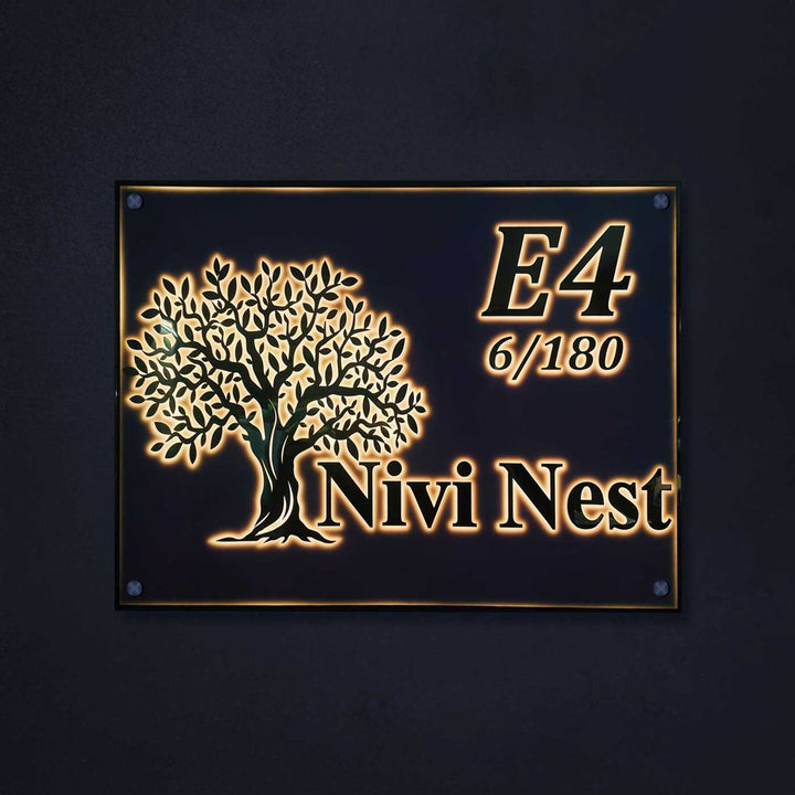 Personalized Waterproof Tree Design Acrylic LED Name Plate