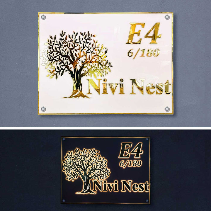 Personalized Waterproof Tree Design Acrylic LED Name Plate