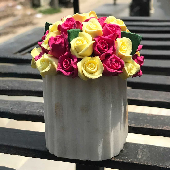 Handmade Red & Yellow Rose Miniature Deco Clay & Marble Centerpiece