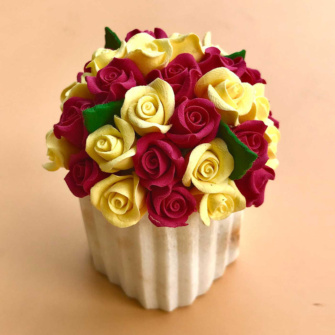 Handmade Red & Yellow Rose Miniature Deco Clay & Marble Centerpiece