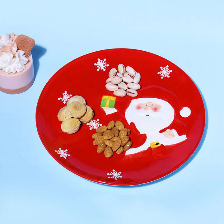 Handmade Round Santa & Snowflakes Ceramic Platter